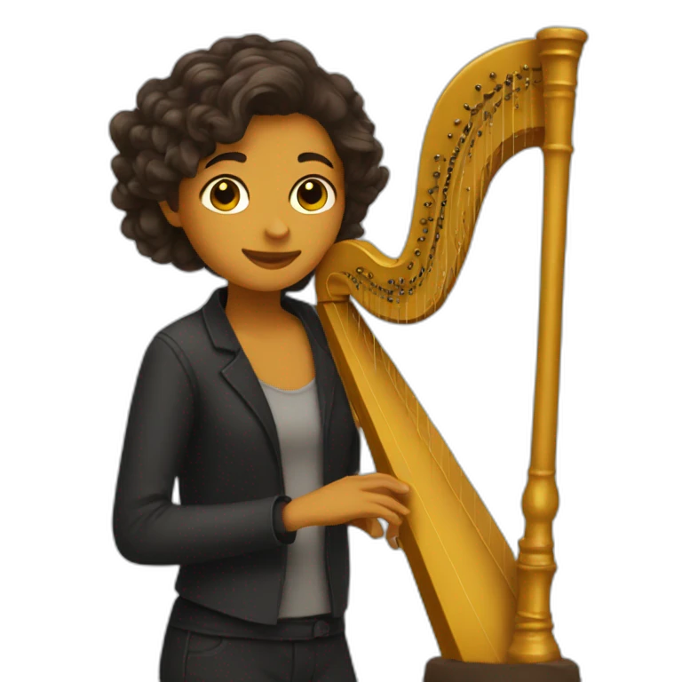 Dark curry hair harpist emoji