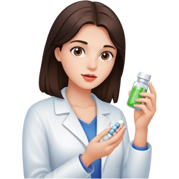 Beautiful brunette girl taking pills  emoji