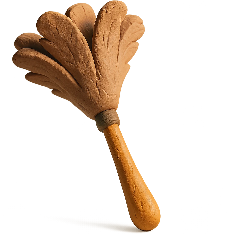 feather duster in claymation style with wooden handle, fluffy feathers, and soft lighting emoji