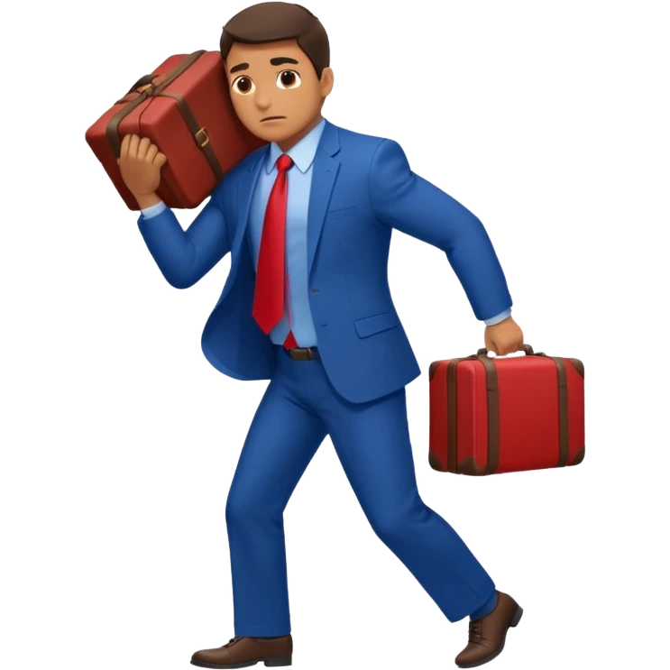 business man in a blue suit and red tie carry heavy weight on his shoulders emoji