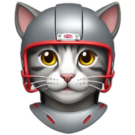 grey cat wearing a Kansas City Chiefs helmet emoji