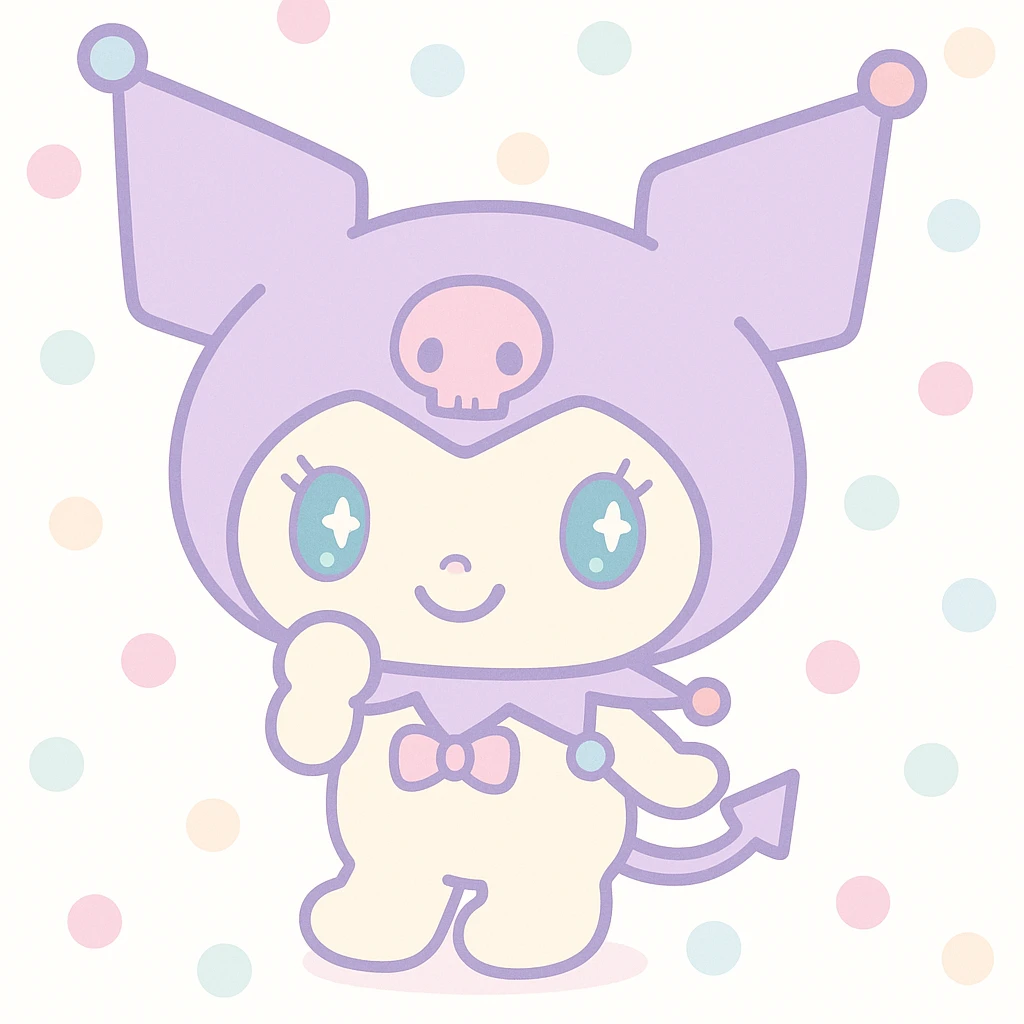 Kuromi character, cute mischievous style, full body, simple background emoji