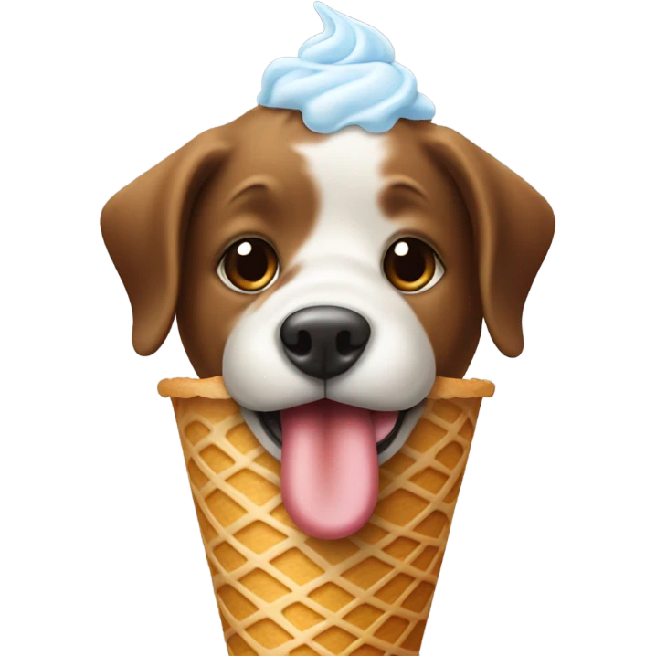 A dog eating ice cream on the beach emoji