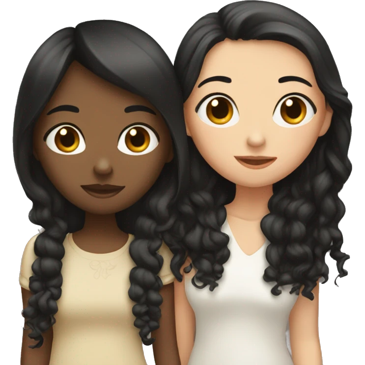 Two girls kissing. One is white with long black straight hair. One is white with short brown curly hair.  emoji