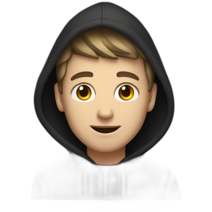 White Young man with a dark hood behind his laptop emoji