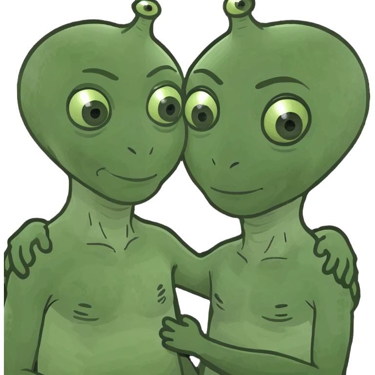 two aliens, a small one and a large one, are standing in an embrace emoji