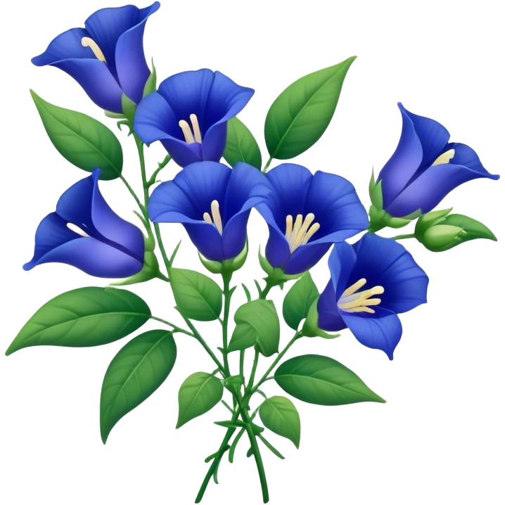 big bouquet Blue Butterfly Pea flower, stem, leaf emoji