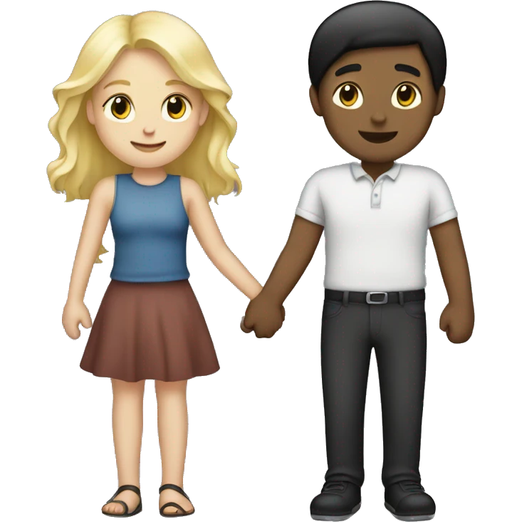 Blonde hair girl holding hands with black haired boy emoji