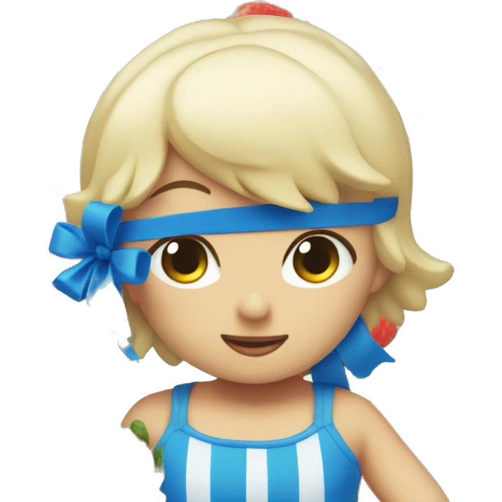 Blue ribbon on top of a strawberry sonny angel emoji