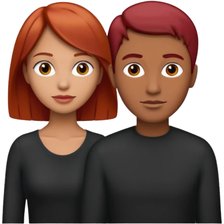 Mujer flaca con cabello mediano color rojo color de piel media, hombre de color medio moreno con cabello color negro, flaco emoji