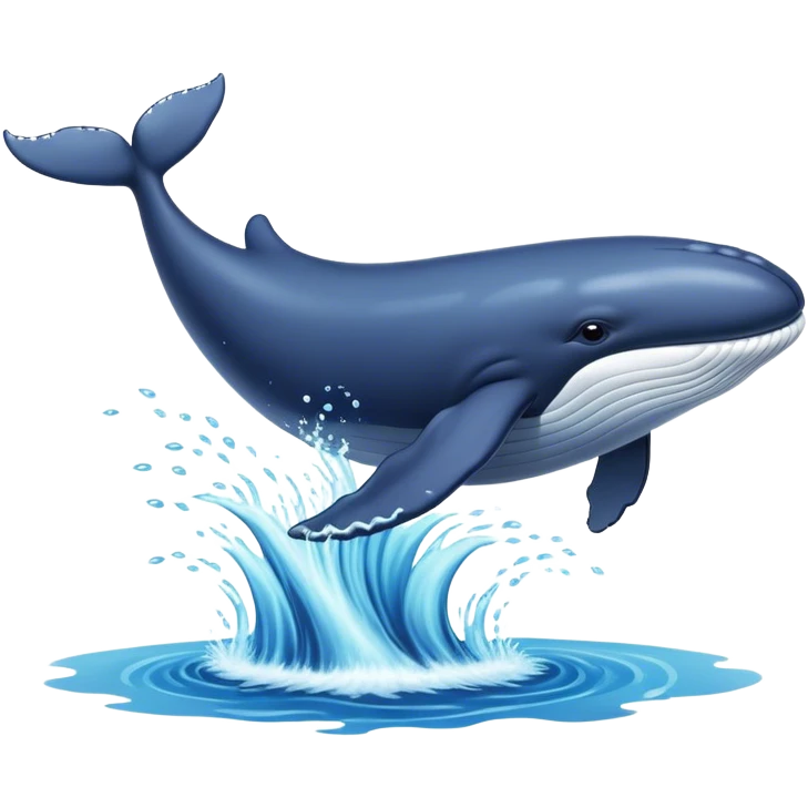 Whale jumpn in the ocean,  surrounded by water, clean background water rising from back  emoji
