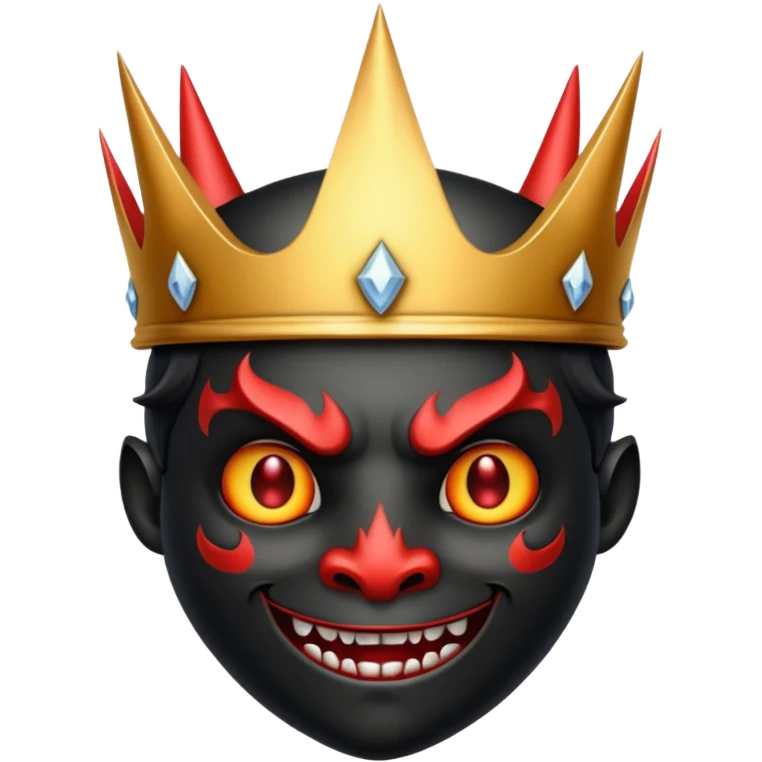 a black, shining crown with a devil face emoji