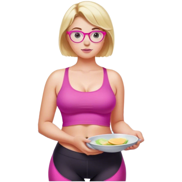 Curvy fair and freckled skinned woman, short blond hair, small light purple reading glasses, washing dishes, short flowing sheer hot pink tank top, without undergarments SFW, black yoga pants, thick booty emoji