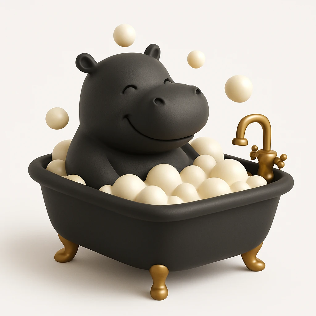 happy hippo with bubbles in bathtub emoji