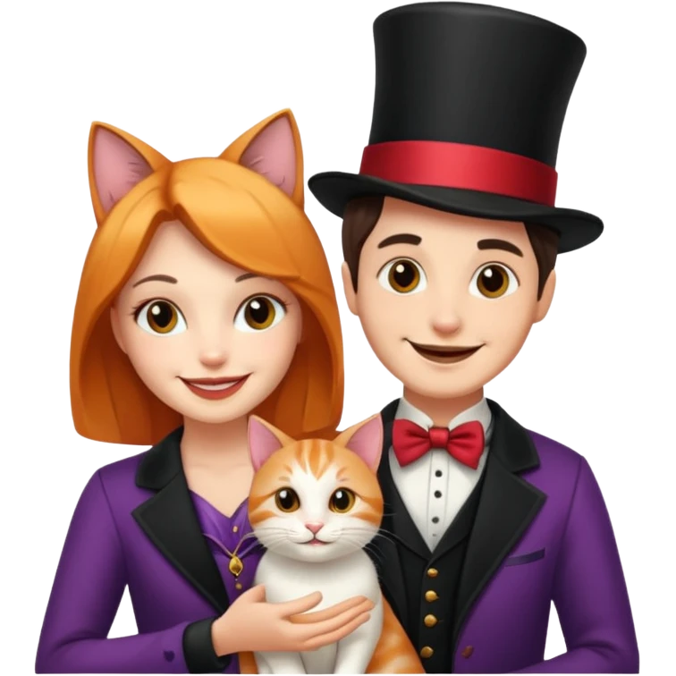 magician couple and their pet cat emoji