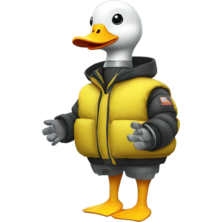 Robot duck with a north face puffer jacket  emoji