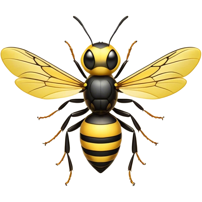 Cinematic Noble Wasp Portrait Emoji, Poised and formidable, with a sleek, slender body in bold yellow and black hues, angular, translucent wings and sharp, focused eyes exuding determined intensity, Simplified yet strikingly defined features, highly detailed, glowing with a cool, assertive radiance, high shine, intelligent and vigilant, stylized with an air of natural precision, focused and alert, soft glowing outline, capturing the essence of a watchful wasp that appears ready to buzz out of the screen with commanding presence! emoji
