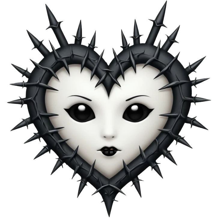 white goth heart with black thorns, dramatic emoji