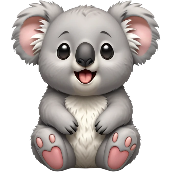 cinematic-cute-yawning-fluffy koala-portrait-emoji,-head-tilted-slightly-with-a-dramatic,-wide-open-yawn,-showcasing-a-soft,-downy-grey-fur-with-drooping-ears-and-round-eyes-barely-open-in-drowsy-contentment,-simplified-yet-irresistibly-adorable, realistic fluffy emoji