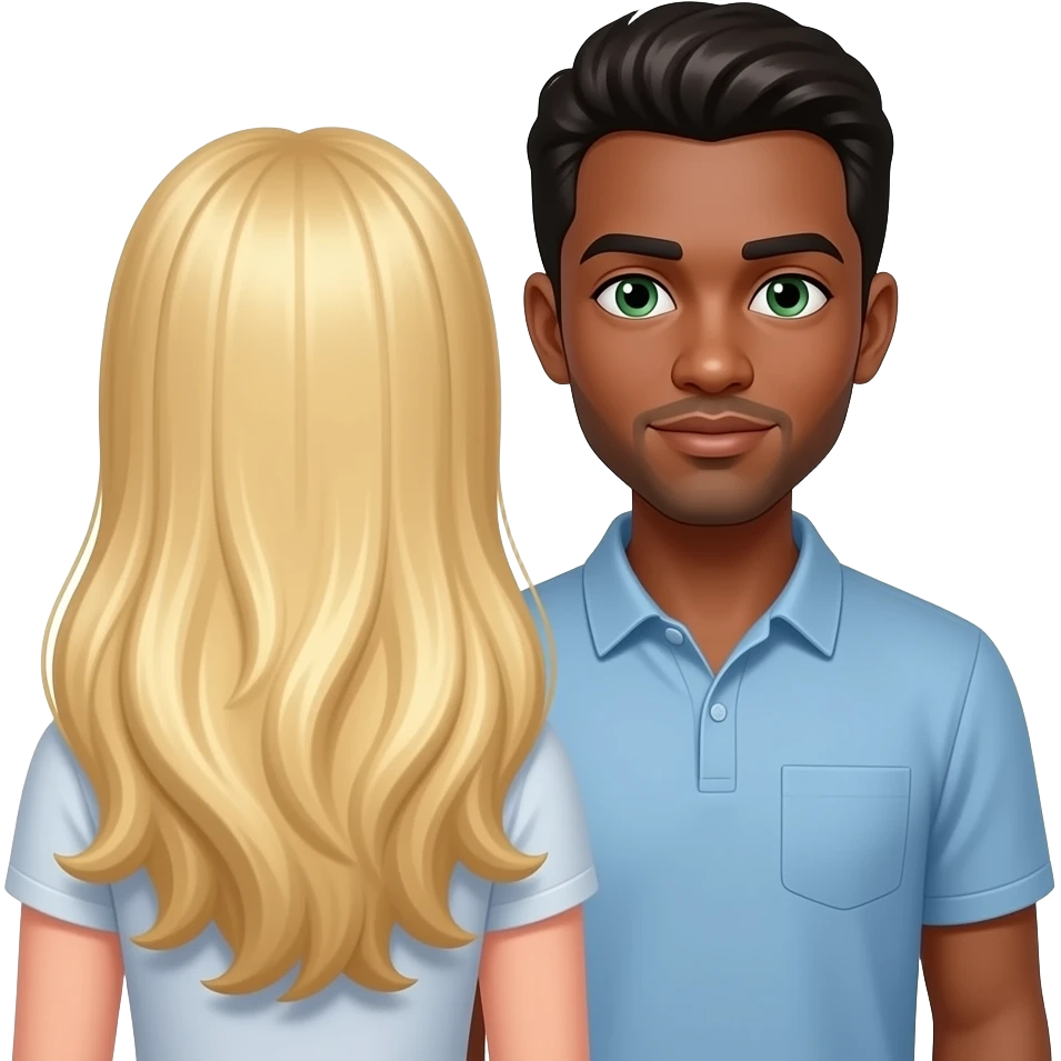 White girl blonde long hair back turned to light black guy green eyes emoji