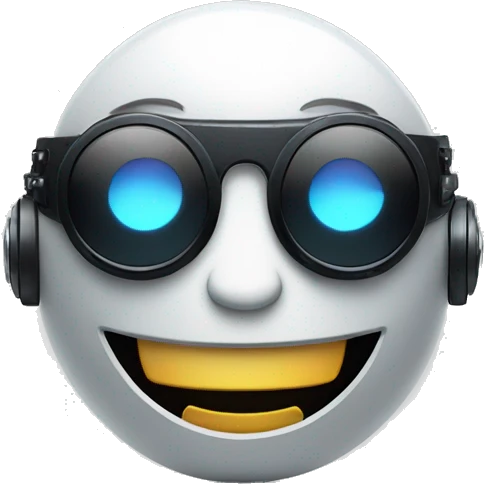 round grinning scary cyborg robot with dark black sunglasses emoji