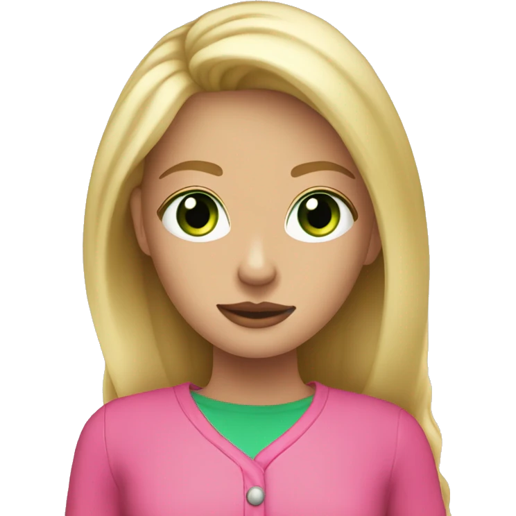 blonde hair down green eye girl standing with pink long sleeves emoji