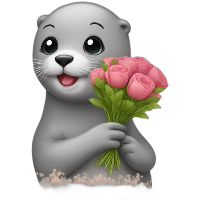 Seal with a bouquet emoji