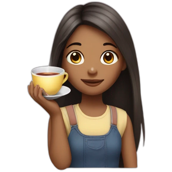 A girl with long haïr and a tea un The hand emoji