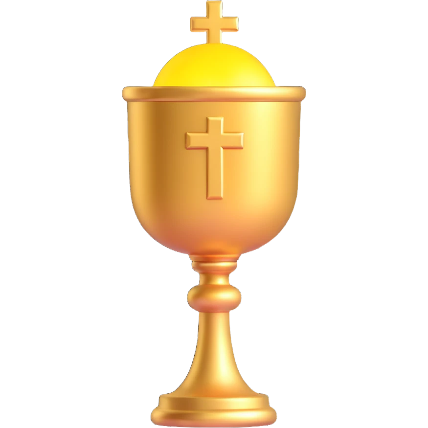 Add a golden cross to the holy grail, keep the 3D emoji style and mystical aura, no background. emoji