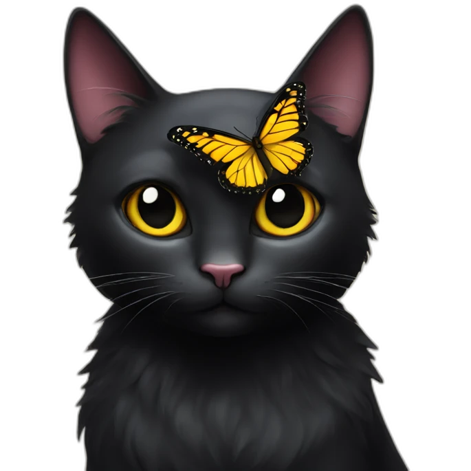 Fantasy black cat with a butterfly emoji