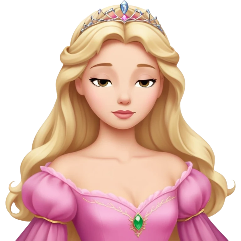 extremely simplified Aurora Sleeping Beauty, basic pink ball gown, simple blonde hair, absolute minimum details, slightly zoomed out view emoji