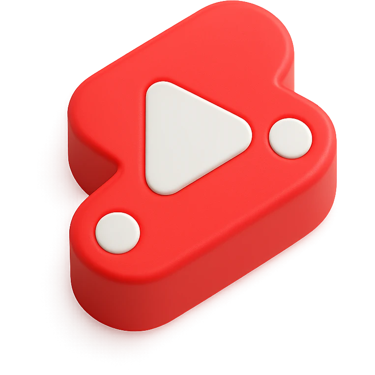 Modern minimalist logo inspired by YouTube Shorts but clearly distinct. Abstract red and white shapes on a white background. No text. Design a dynamic, playful symbol using rounded geometric forms, slightly resembling a play button or a film strip, but reimagined with a unique twist. Must look tech-oriented, simple, and brandable emoji