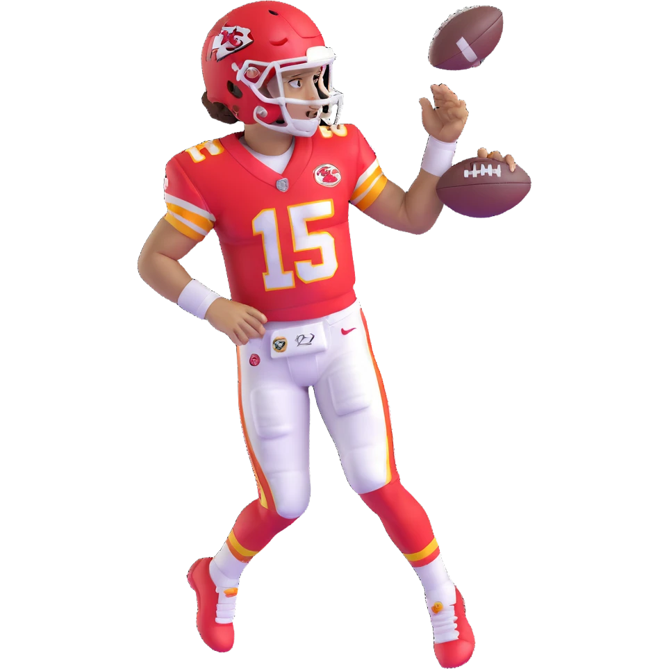 Patrick Mahomes, Kansas City Chiefs quarterback with curly hair, football uniform emoji