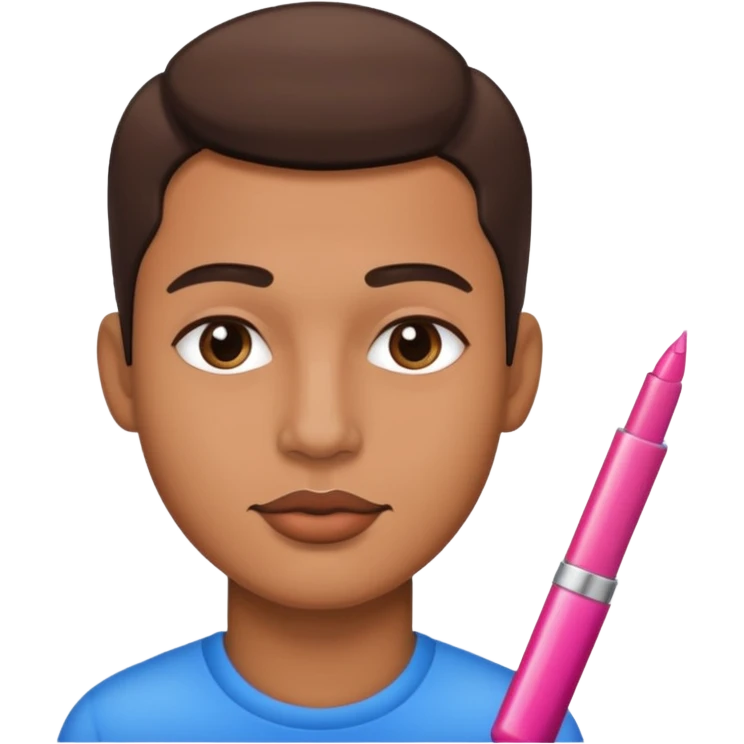 Man with lip gloss on and makeup emoji