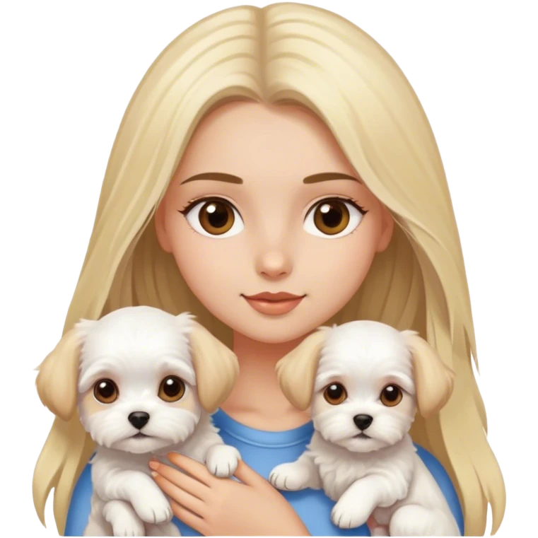 Blond long hair brown eyes girl with maltese puppy emoji
