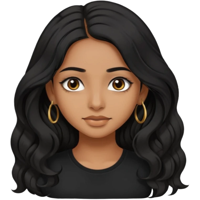 a pretty tan indian bratz girl. eyeliner on, wearing a black tshirt. wavy long BLACK coloured hair emoji