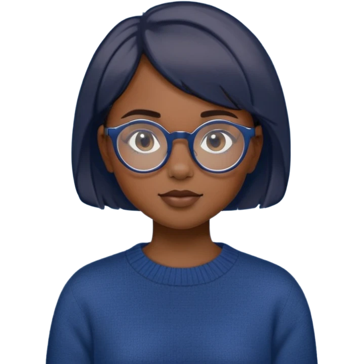 A girl with dark blue sweather, short hair and circilar glasses emoji