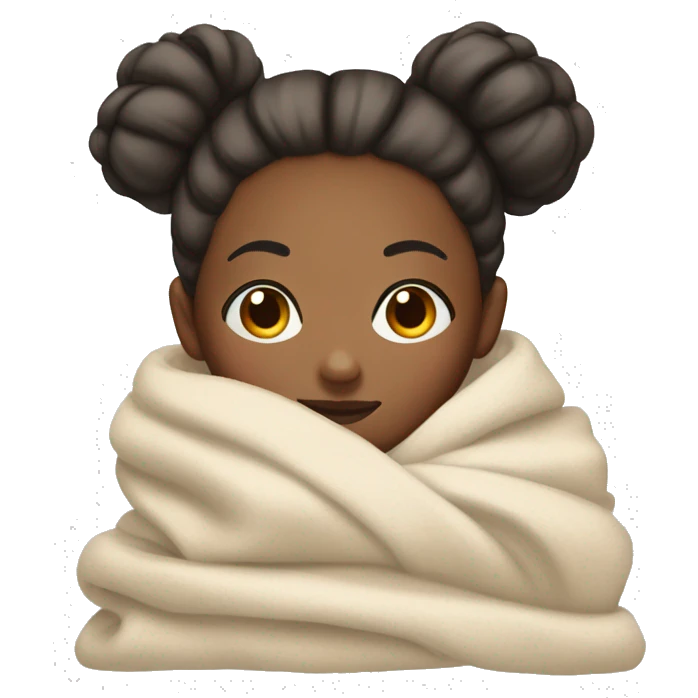 Girl with her hair in a bun snuggled up in a blanket with her eyes closed emoji