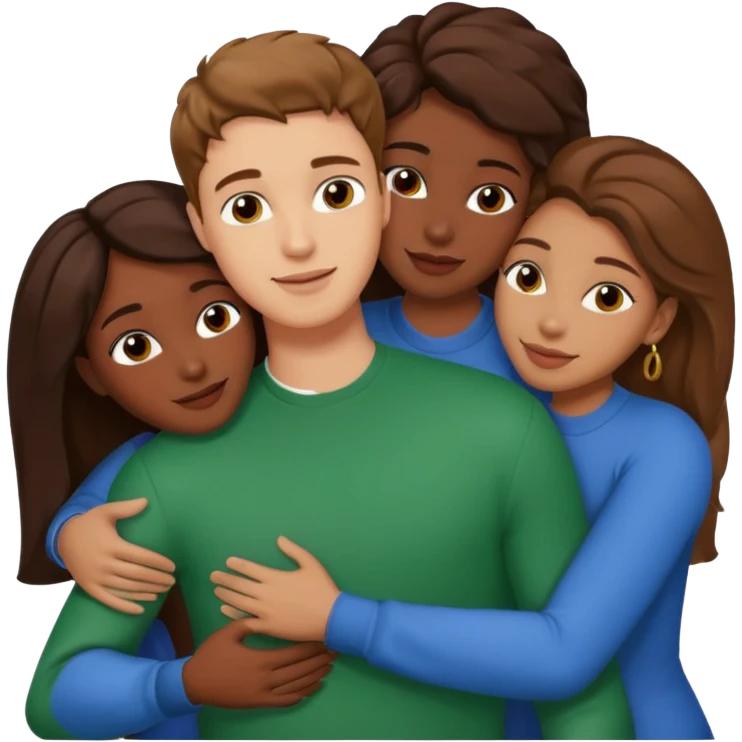 one american italian young brown-haired man surrounded by three african women with large butts hugging him and each other and massaging his crotch emoji