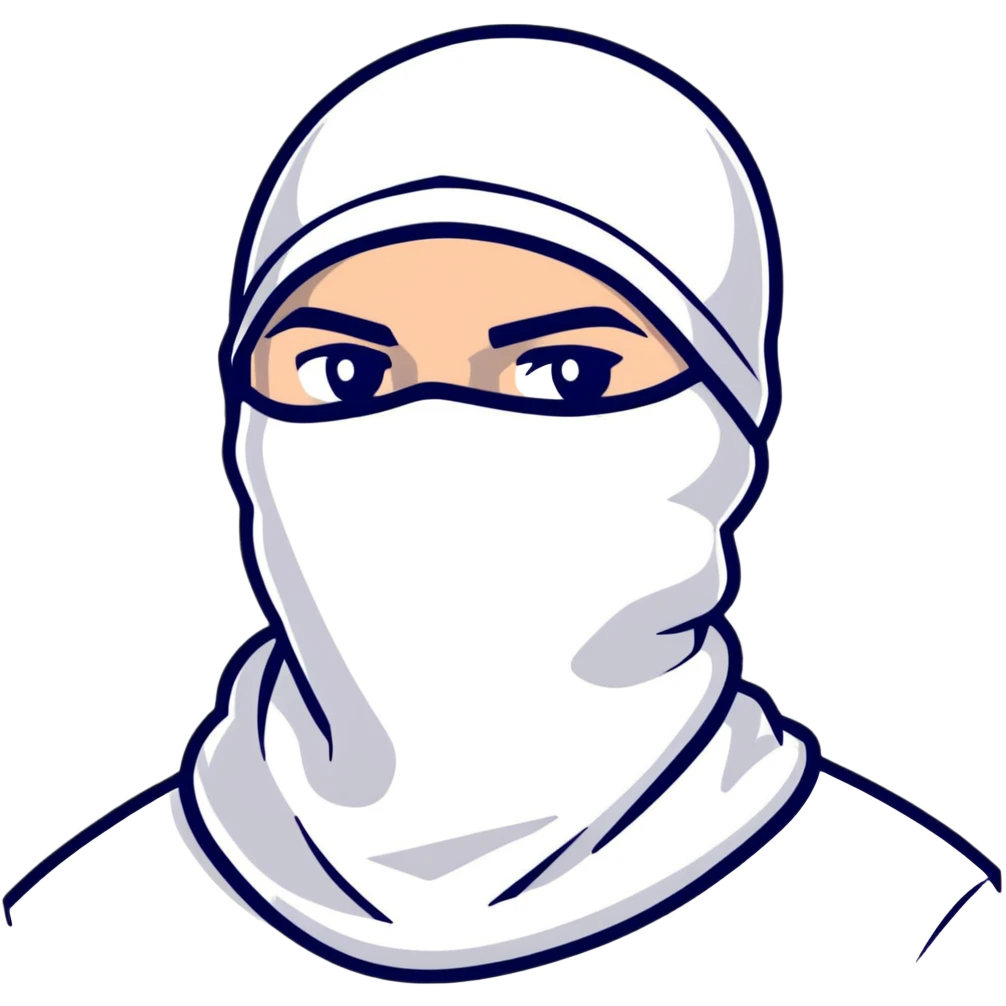 A cool hustler wearing a white balaclava and looking confident emoji