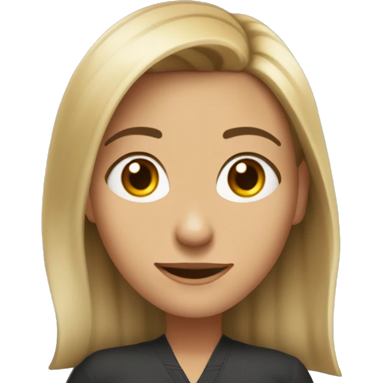 Una profesora morena con el pelo largo un septum de aro finito y una sonrisa saludando emoji