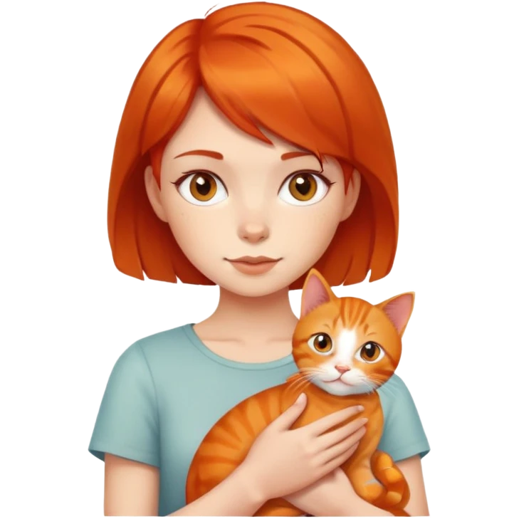 Red short hair girl holding orange cat emoji
