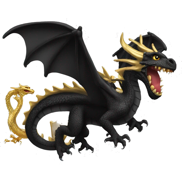 Black dragon flying and a small gold dragon flying with it   emoji