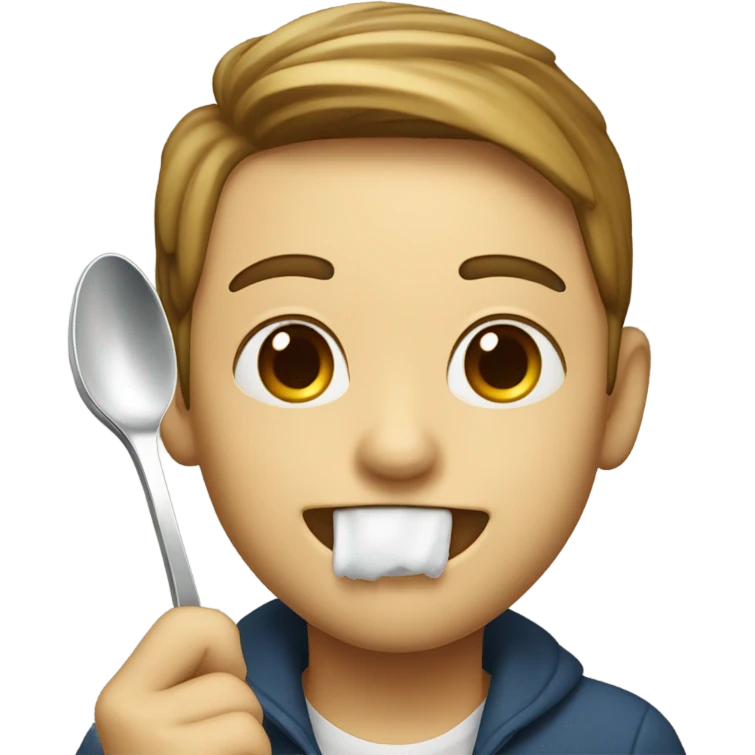 Smiling while using a spoon to smell sugar  emoji