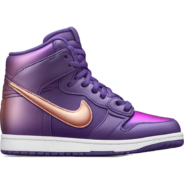 Realistic pair of metallic dark purple to rose gold ombre Nike Sneakers Toe facing front. emoji