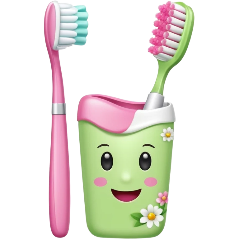 light green and pink floral toothbrush and toothpaste emoji