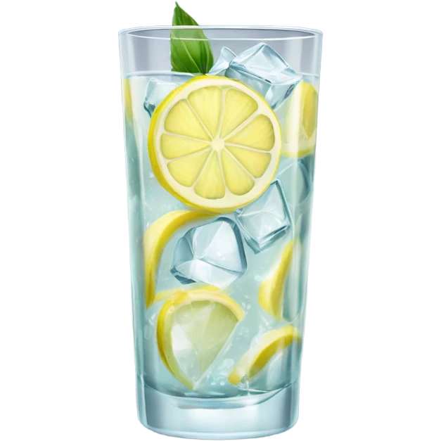 Gin and tonic with ice and lemon in tall glass emoji