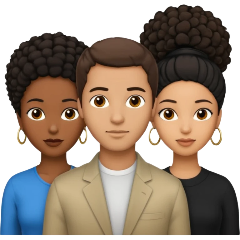  middle Eastern man with short brown hairwith two black african women both are African one is light skin black and one is medium tone black with african hair styles emoji