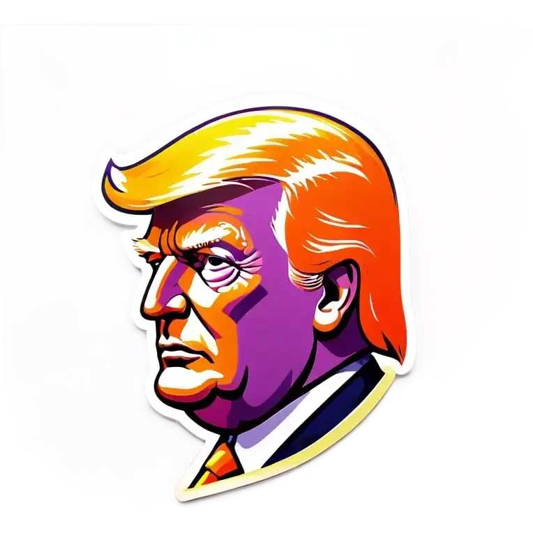 donald trump head on black background, soft warm purple, orange, yellow and violet lights emoji