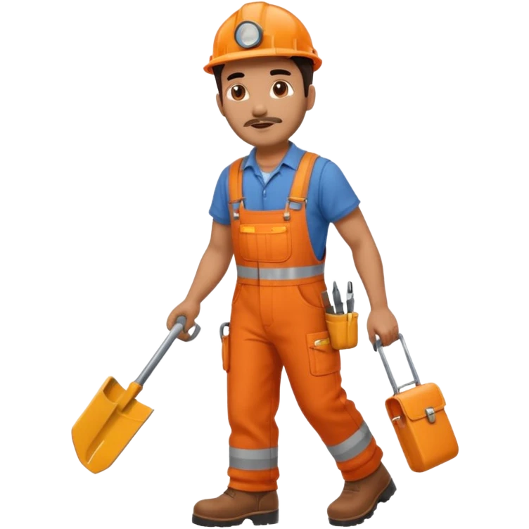 Indian male railway engineer orange overalls, boots walking emoji